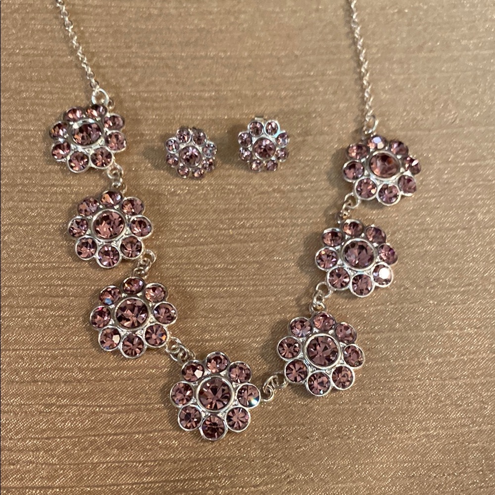 Avon Pink Floral Necklace Set Flower Power - Sparkling Flowers Statement Jewelry